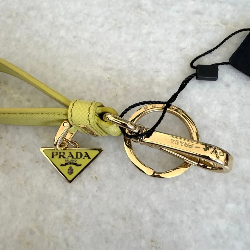 Prada Saffiano Leather Keychain Wristlet Yellow & Gold 1PP142 Made in Italy - Picture 6 of 9